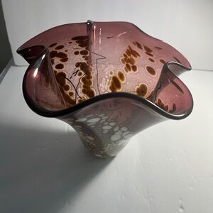 Paul Bendzunas Studio Hand Blown Art Glass Handkerchief Vase Bowl 7"Tall